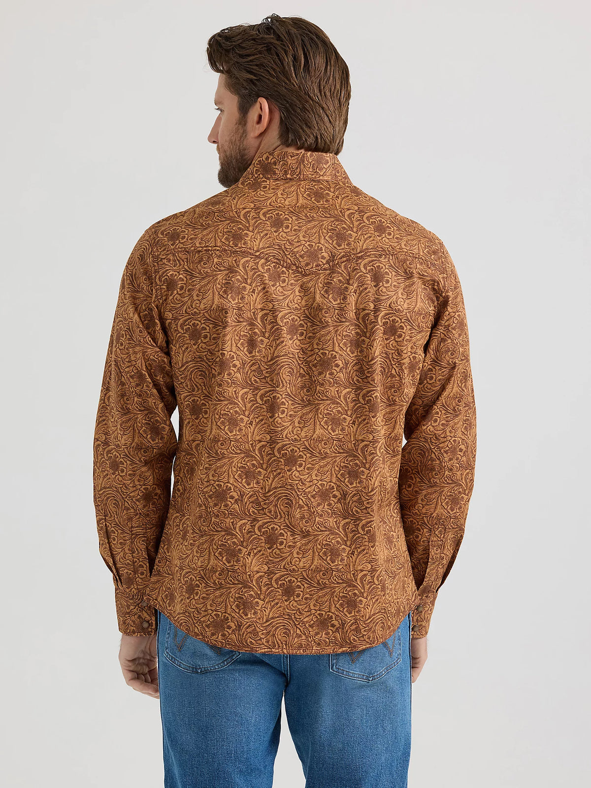 Wrangler Retro Men's L/S Premium Floral Western Snap Shirt in Caramel