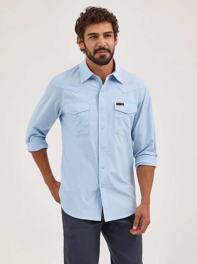 Wrangler ATG Men's L/S Solid Western Snap Shirt in Cerulean