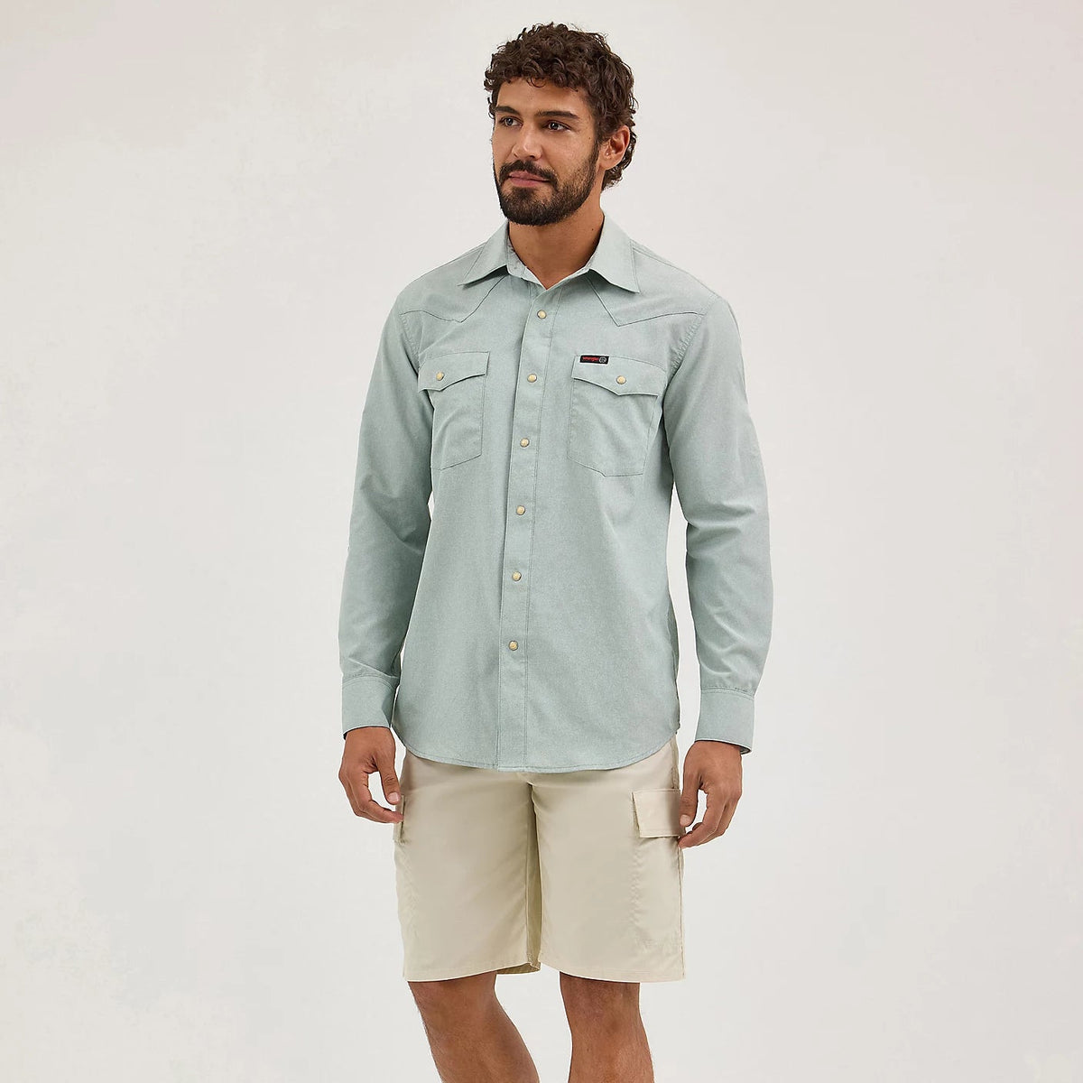 Wrangler ATG Men's L/S Solid Western Snap Shirt in Iceberg Green