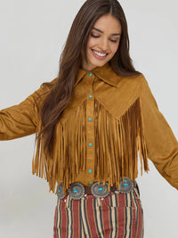 Wrangler x Lainey Wilson Fringe Snap Shirt in Bone Brown