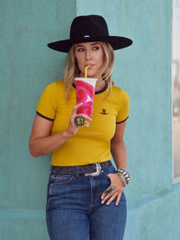 Wrangler x Lainey Wilson Wilson Farms Slim Ringer Tee in Nugget Gold