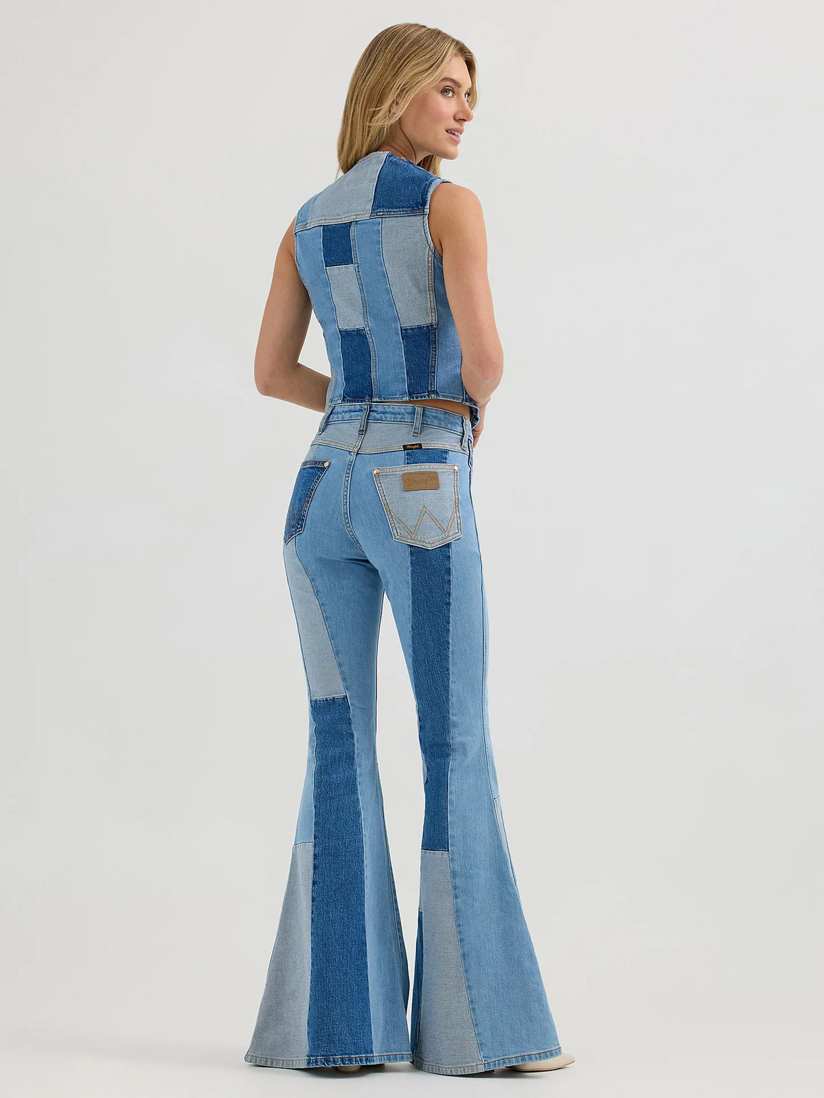 Wrangler x Lainey Wilson Patchwork Bell Bottoms in Patchwork Blue