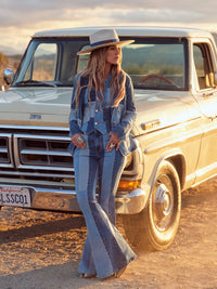 Wrangler x Lainey Wilson Patchwork Bell Bottoms in Patchwork Blue