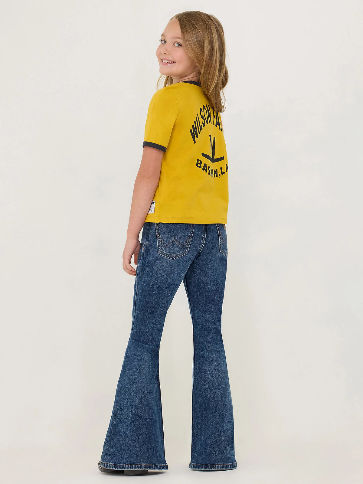 Girl's Wrangler x Lainey Wilson Wilson Farms Ringer Tee in Nugget Gold