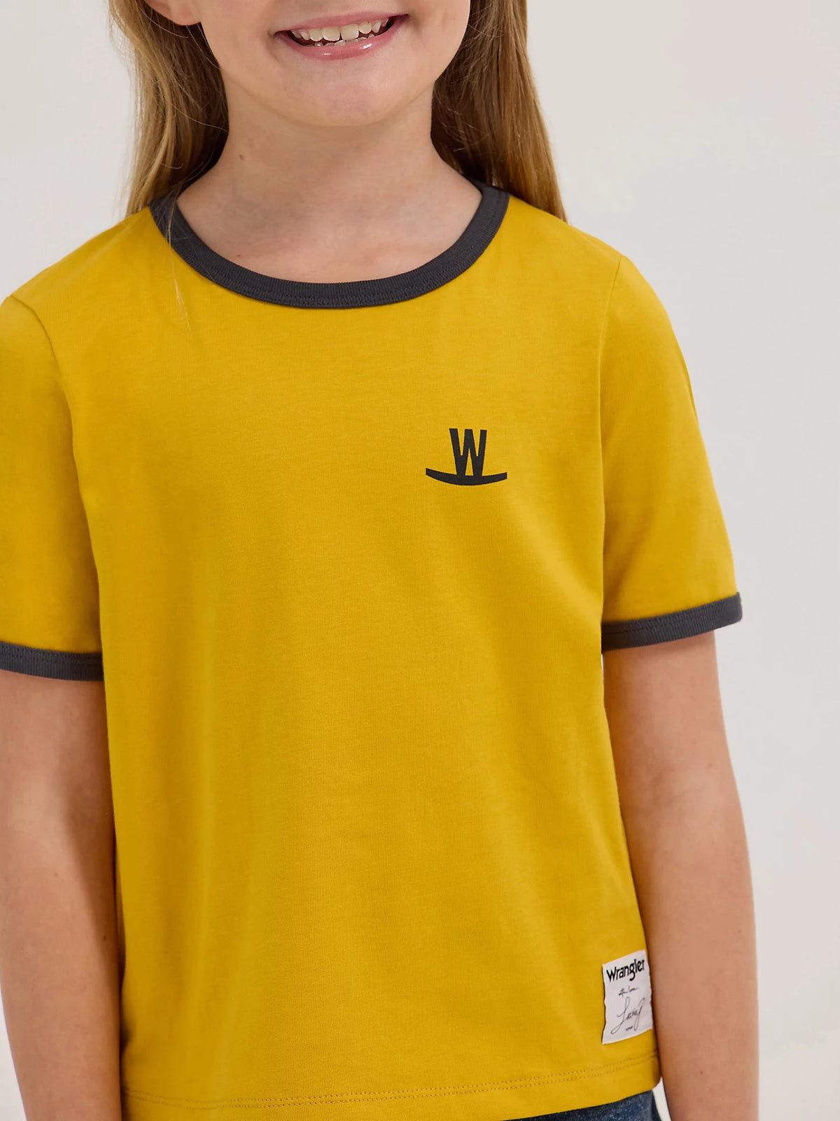 Girl's Wrangler x Lainey Wilson Wilson Farms Ringer Tee in Nugget Gold