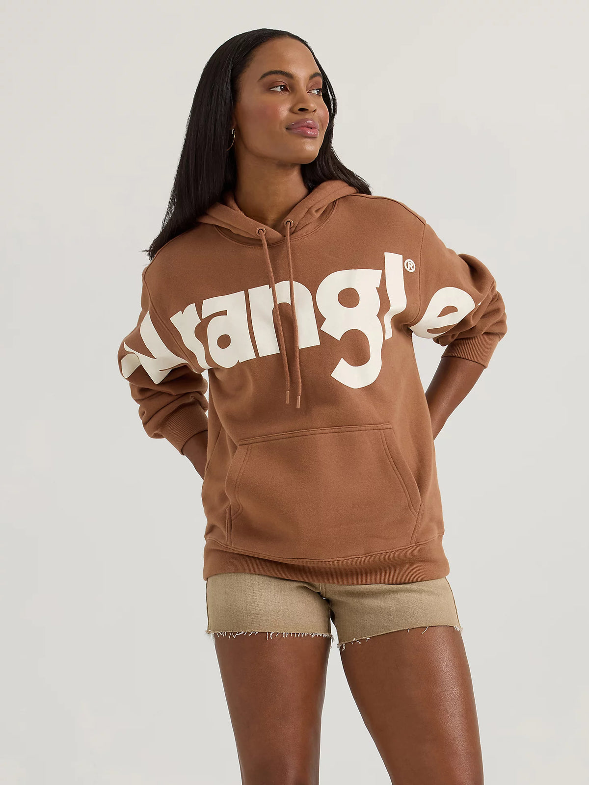 Wrangler Retro Women's Bold Logo Hoodie in Brown Cocoa