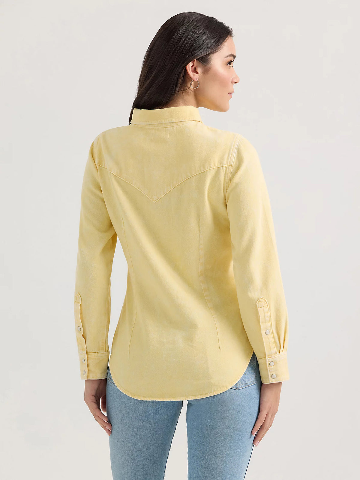 Wrangler Retro Women's L/S Colorwash Denim Western Snap Shirt in Yellow