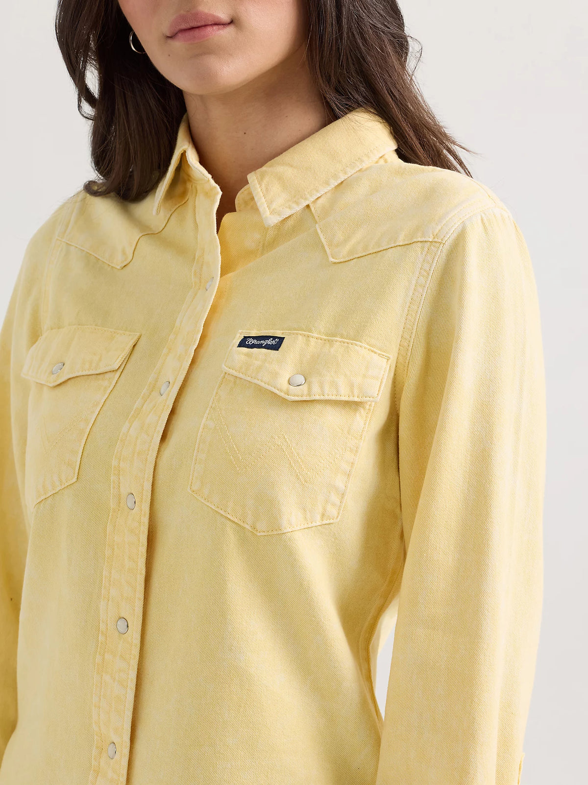 Wrangler Retro Women's L/S Colorwash Denim Western Snap Shirt in Yellow