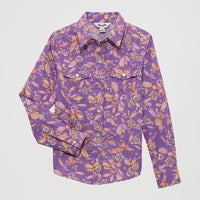 Wrangler Girl's L/S Cacti Floral Western Snap Shirt in Purple