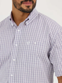 Wrangler Men's S/S George Strait Checkered Button Down Shirt in Violet Check
