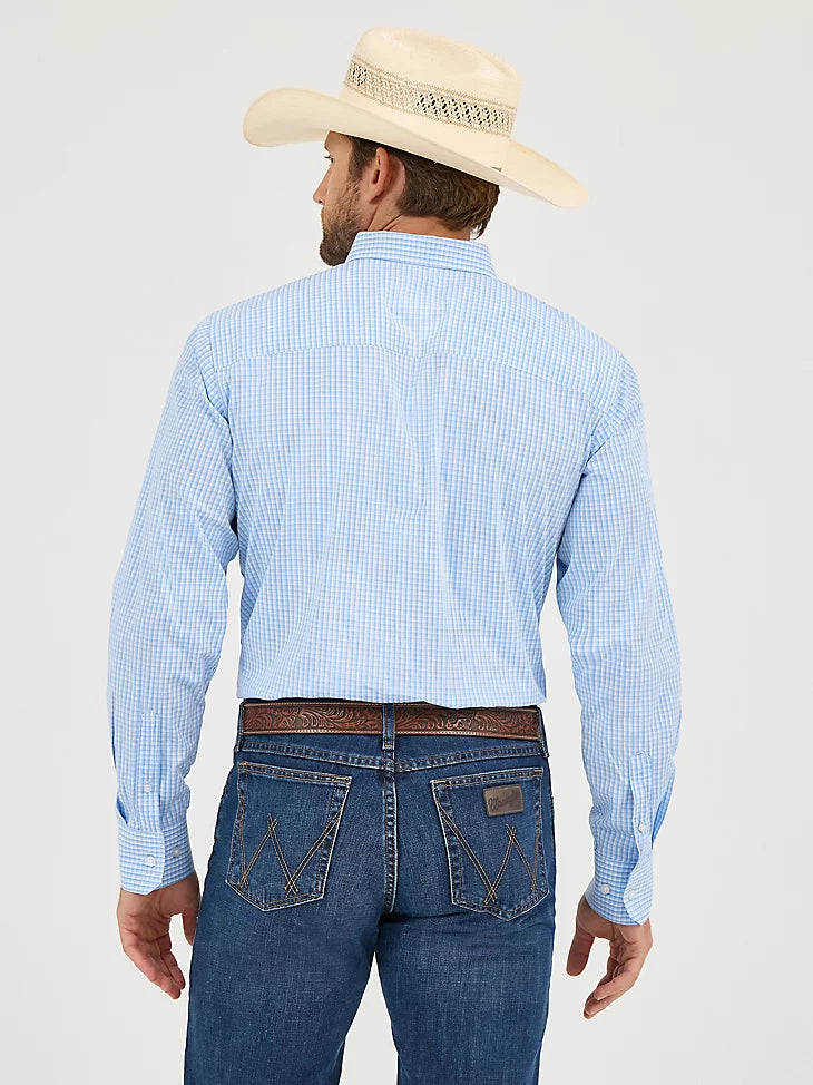 Wrangler Men's L/S Cody Johnson Button Down Shirt in Powder Check (Available in Tall Sizes)