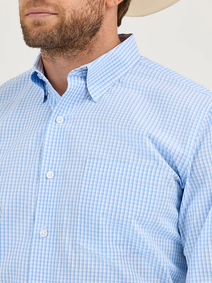 Wrangler Men's L/S Cody Johnson Button Down Shirt in Powder Check (Available in Tall Sizes)