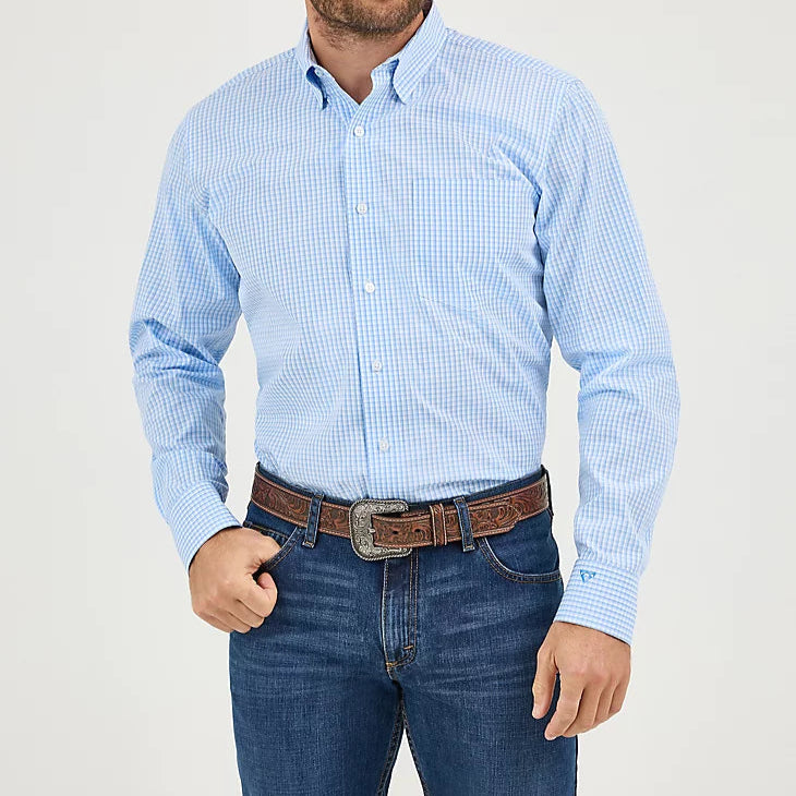 Wrangler Men's L/S Cody Johnson Button Down Shirt in Powder Check (Available in Tall Sizes)