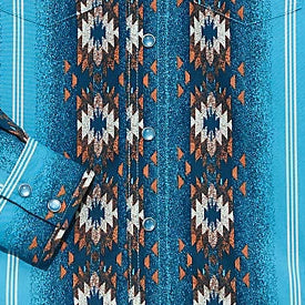 Wrangler Boy's L/S Checotah Western Snap Shirt in Sea Salt Blue