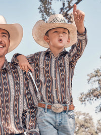 Wrangler Boy's L/S Checotah Western Snap Shirt in Brown Chain