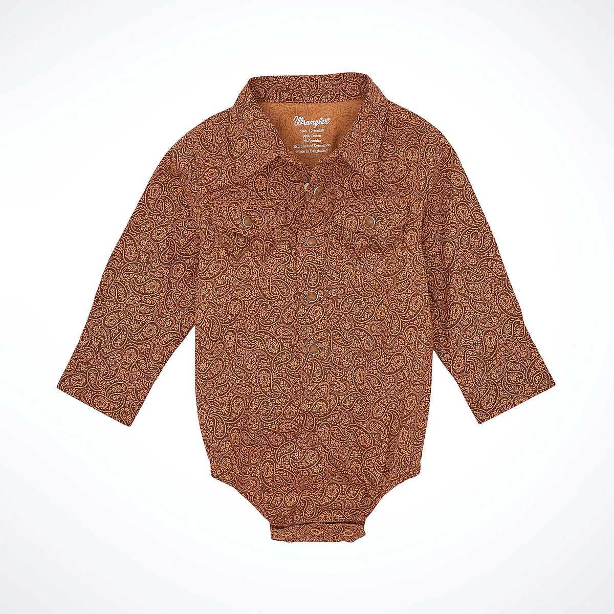 Wrangler Baby Boy's L/S Western Snap Bodysuit in Rustic Brown Paisley