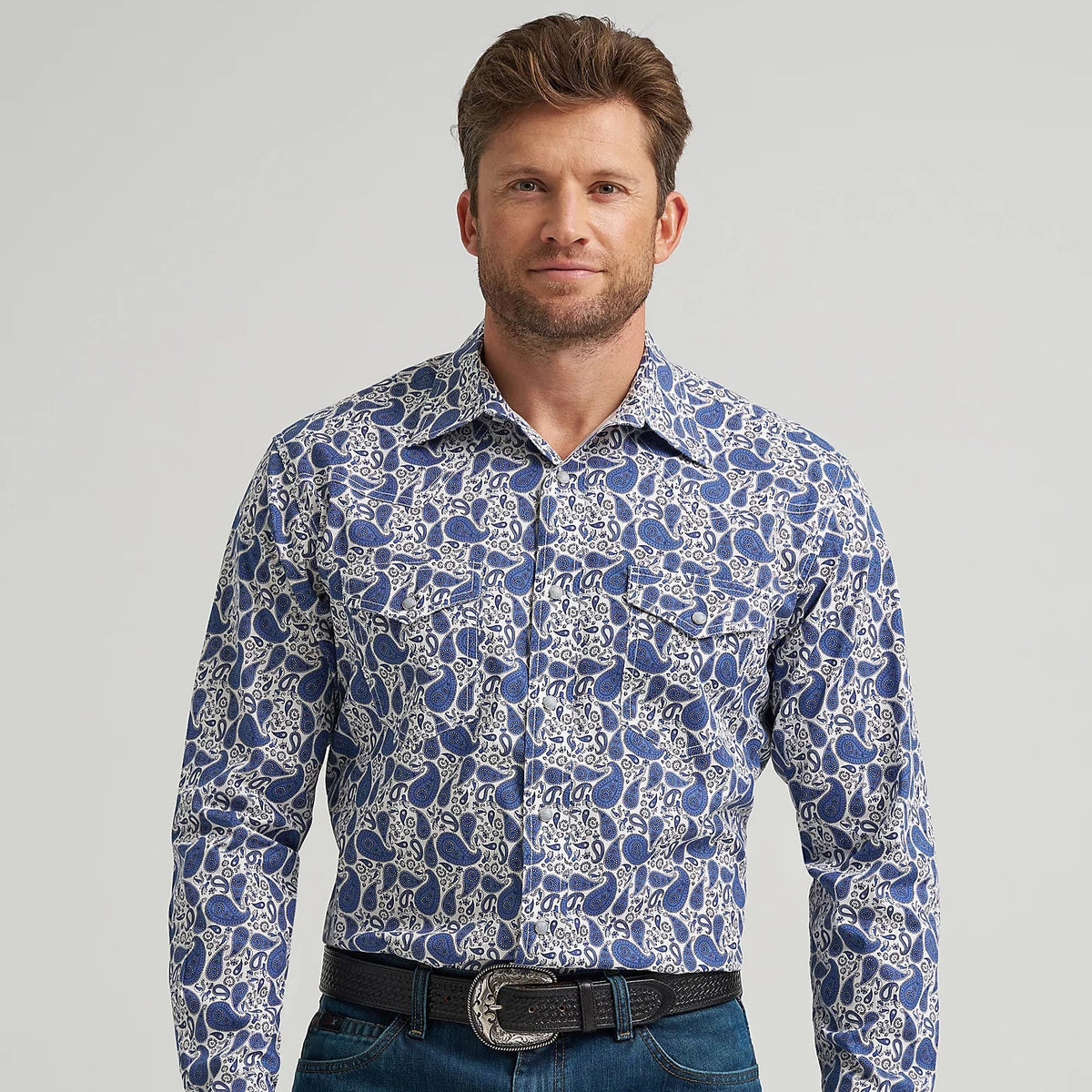 Wrangler Men's 20X L/S Competition Western Snap Shirt in Atlantic Paisley (Available in Tall Sizes!)