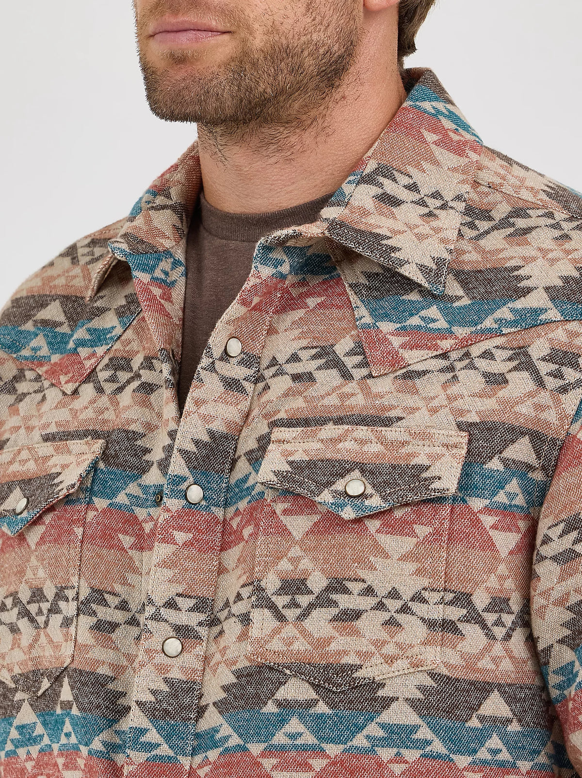 Wrangler Retro Men's Premium Jacquard Snap Shirt Jacket in Sunset Tan (Available in Tall Sizes!)
