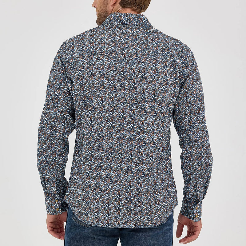 Wrangler Retro Premium Men's L/S Western Snap Shirt in Speckly Blue (Available in Tall Sizes)