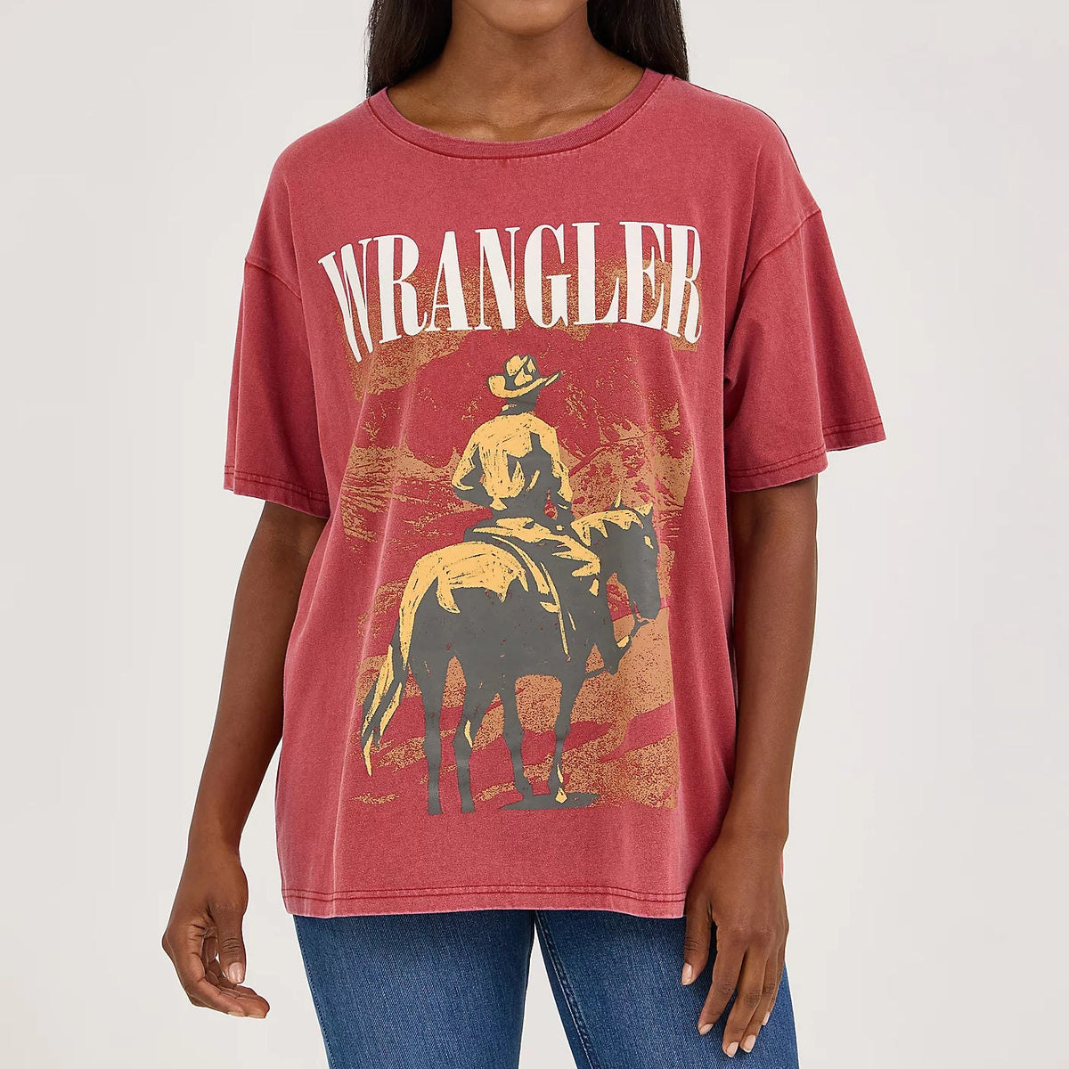 Wrangler Retro Women's Acid Wash Oversized Graphic Tee in Chili Oil