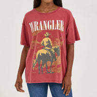Wrangler Retro Women's Acid Wash Oversized Graphic Tee in Chili Oil