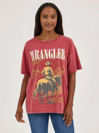 Wrangler Retro Women's Acid Wash Oversized Graphic Tee in Chili Oil