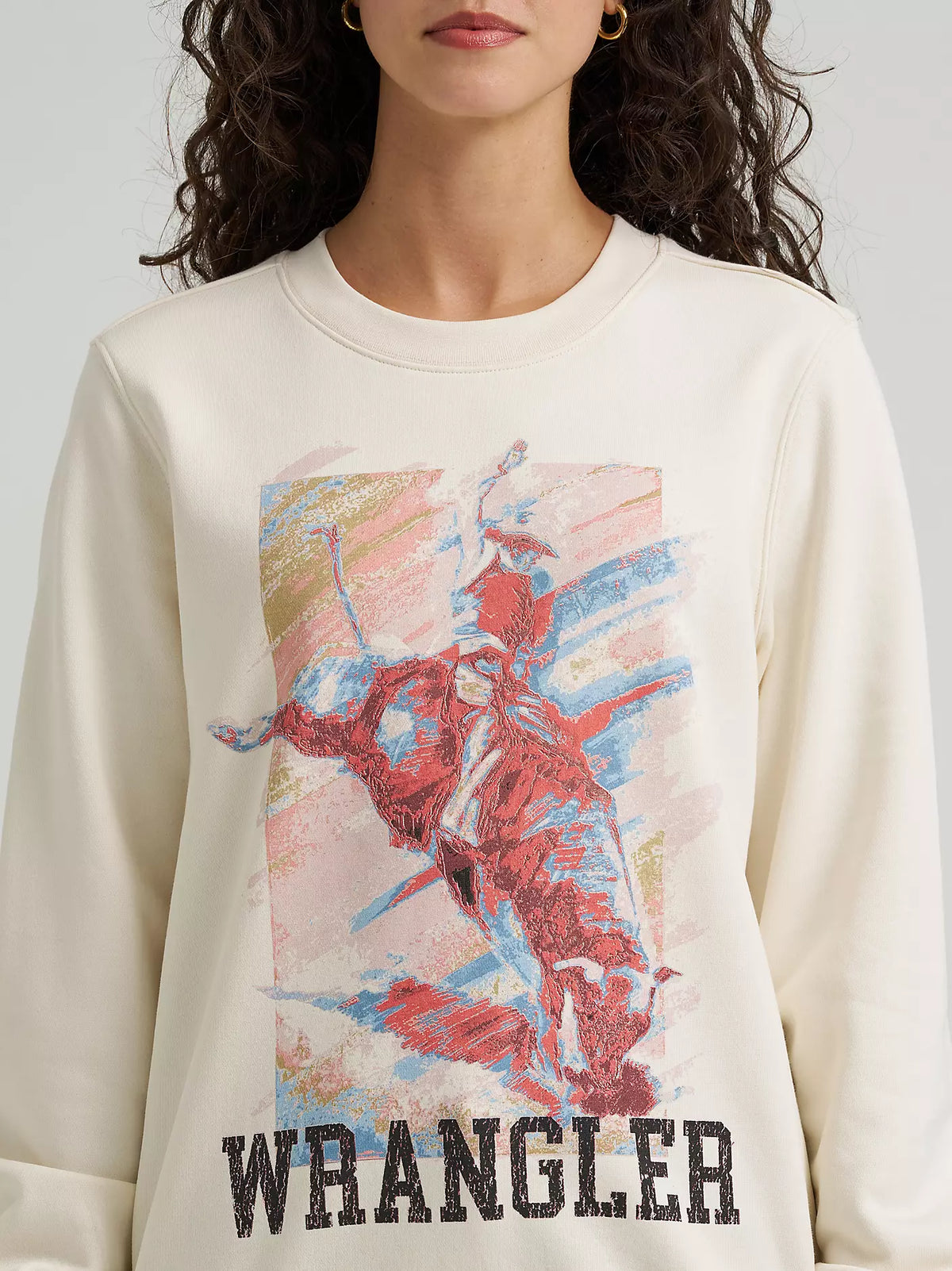 Wrangler Women's Bull Rider Crew Sweatshirt in Painterly White