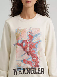 Wrangler Women's Bull Rider Crew Sweatshirt in Painterly White