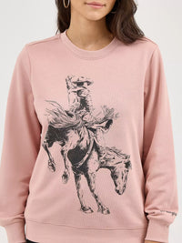 Wrangler Women's Bucking Bronco Crew Sweatshirt in Misty Rose