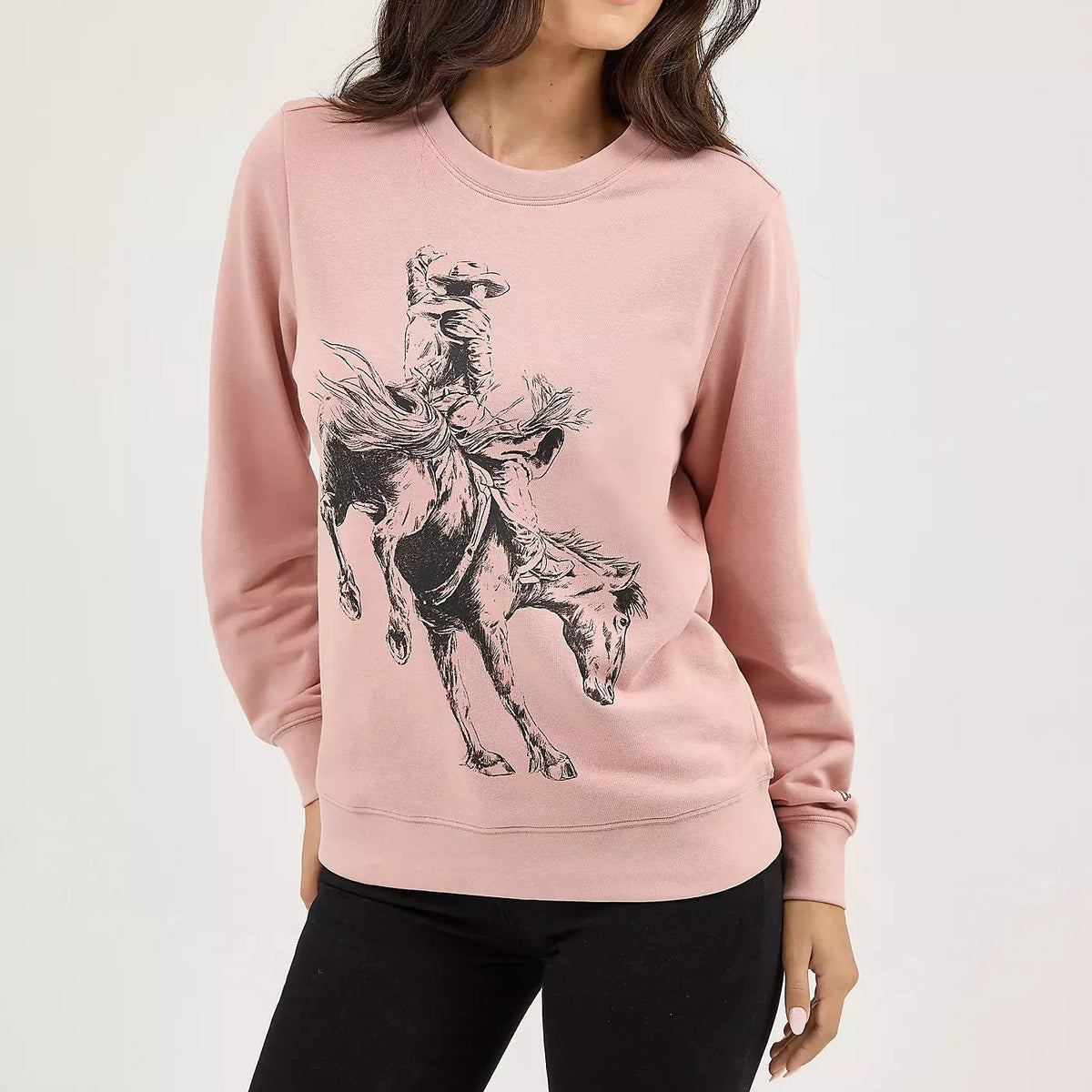 Wrangler Women's Bucking Bronco Crew Sweatshirt in Misty Rose