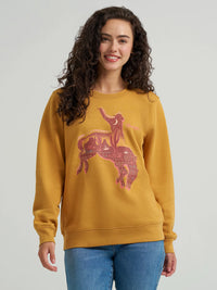 Wrangler Women's Desert Bucking Bronco Crew Sweatshirt in Spruce Yellow