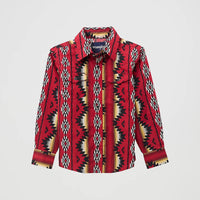 Wrangler Boy's Checotah L/S Western Snap Shirt in Firey Red
