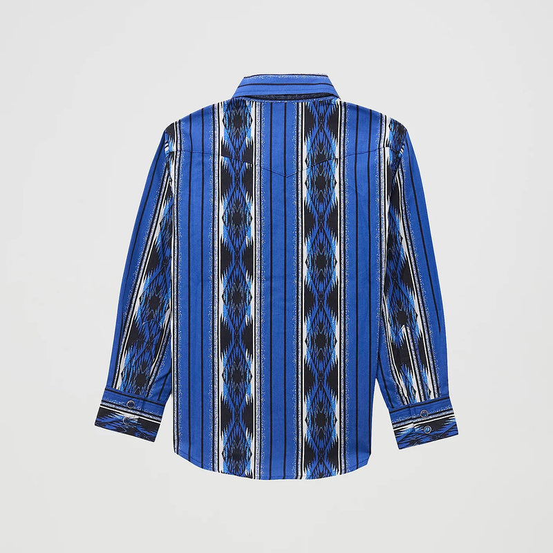 Wrangler Boy's Checotah L/S Western Snap Shirt in Bold Blue