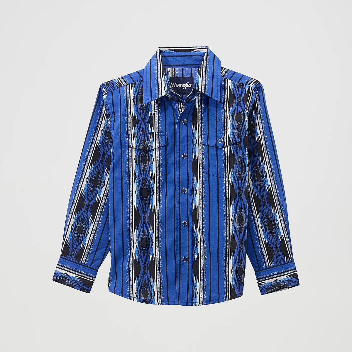 Wrangler Boy's Checotah L/S Western Snap Shirt in Bold Blue