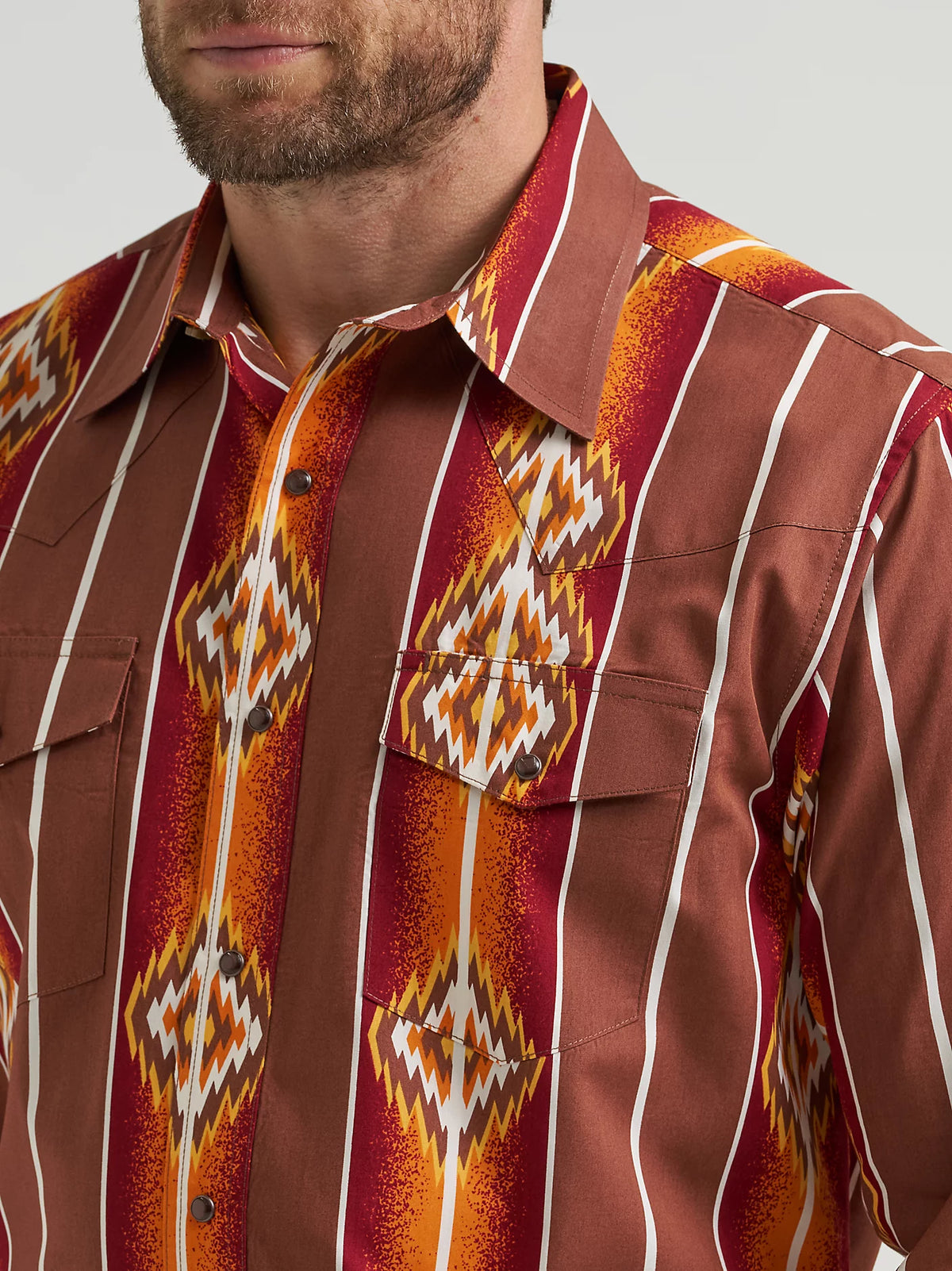 Wrangler Men's Checotah L/S Western Snap Shirt in Sunset Orange