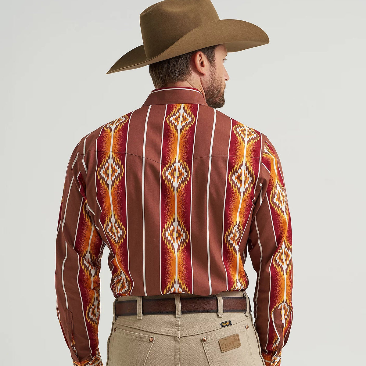 Wrangler Men's Checotah L/S Western Snap Shirt in Sunset Orange