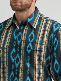 Wrangler Men's Checotah L/S Western Snap Shirt in Turquoise Belt (Available in Regular & Tall Sizes)