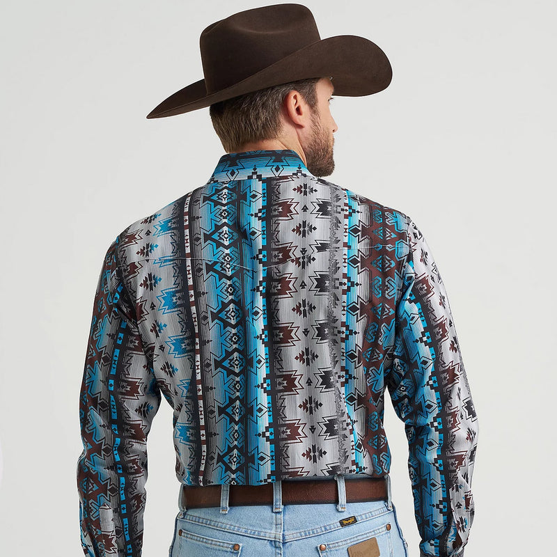 Wrangler Men's Checotah L/S Western Snap Shirt in Cloudy Burgundy