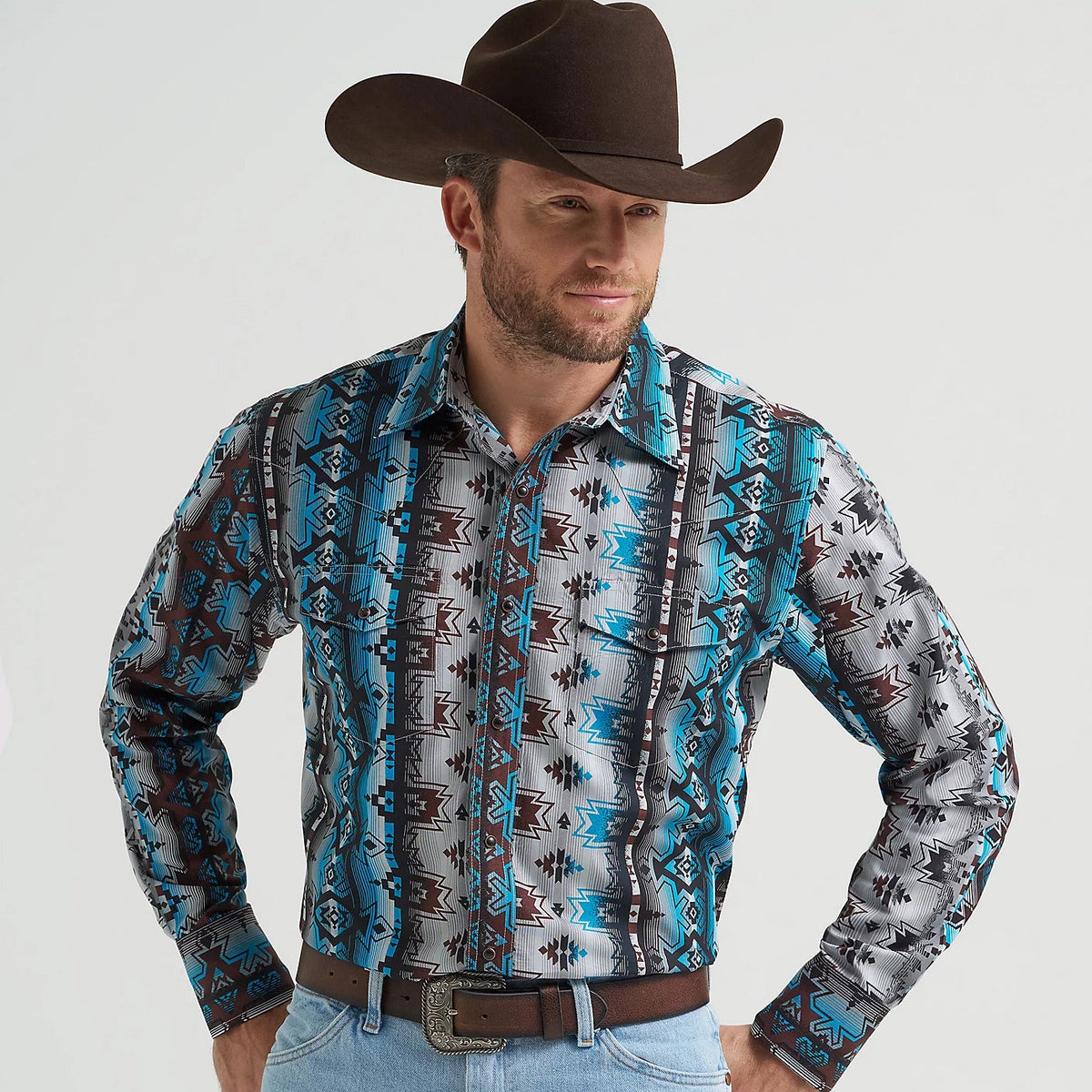 Wrangler Men's Checotah L/S Western Snap Shirt in Cloudy Burgundy