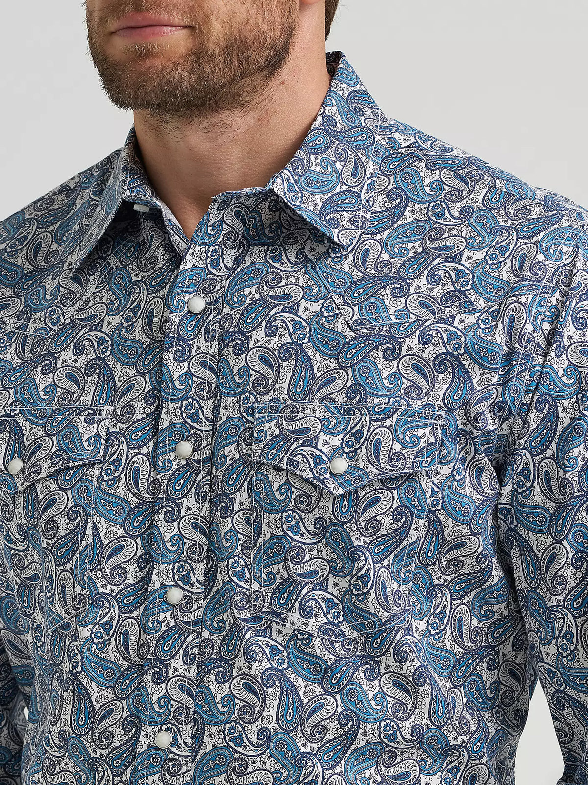 Wrangler Men's 20X L/S Competition Advanced Comfort Western Snap Shirt in Blue Mix Paisley (Available in Tall Sizes!)