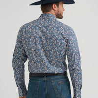 Wrangler Men's 20X L/S Competition Advanced Comfort Western Snap Shirt in Blue Mix Paisley (Available in Tall Sizes!)