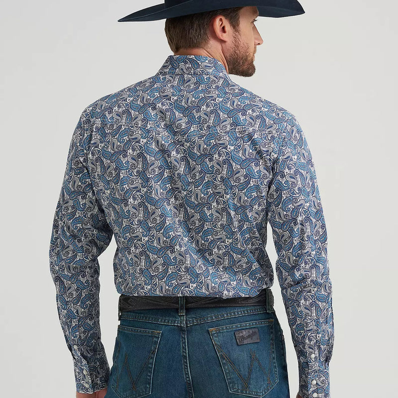 Wrangler Men's 20X L/S Competition Advanced Comfort Western Snap Shirt in Blue Mix Paisley (Available in Tall Sizes!)