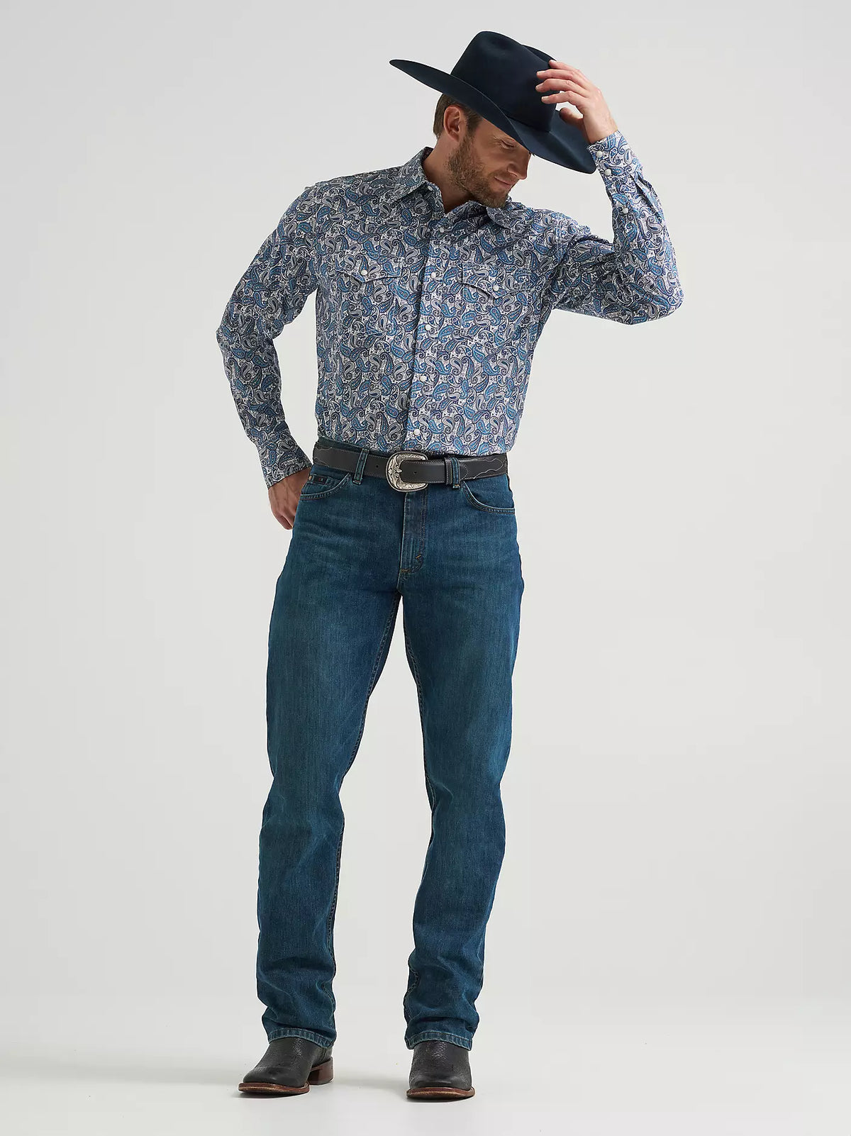 Wrangler Men's 20X L/S Competition Advanced Comfort Western Snap Shirt in Blue Mix Paisley (Available in Tall Sizes!)