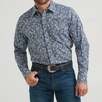 Wrangler Men's 20X L/S Competition Advanced Comfort Western Snap Shirt in Blue Mix Paisley (Available in Tall Sizes!)