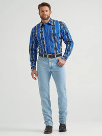 Wrangler Men's Checotah L/S Western Snap Shirt in Bold Blue (Available in Regular & Tall Sizes)