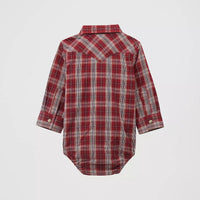 Wrangler Baby Boy's L/S Western Snap Shirt Body Suit in Burgundy Plaid