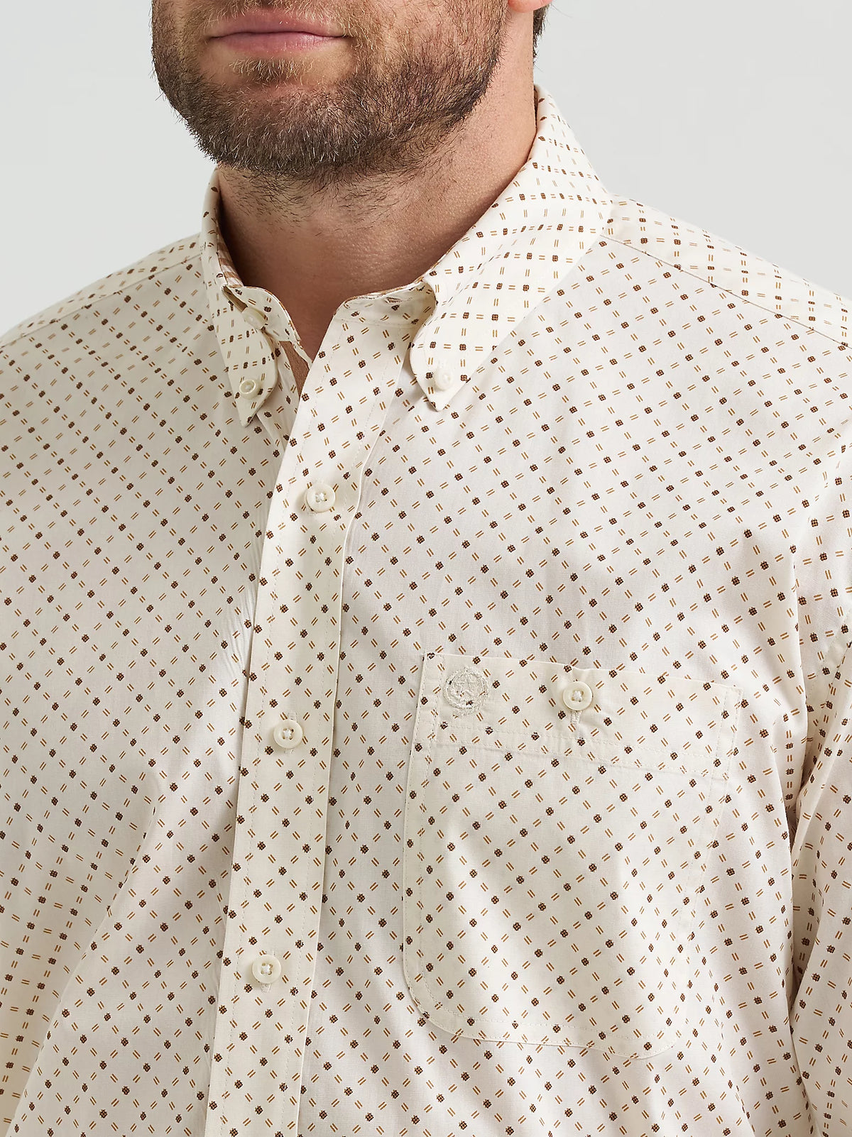 Wrangler Men's L/S George Strait Button Down Shirt in Brown Stone (Available in Tall & Plus Sizes)