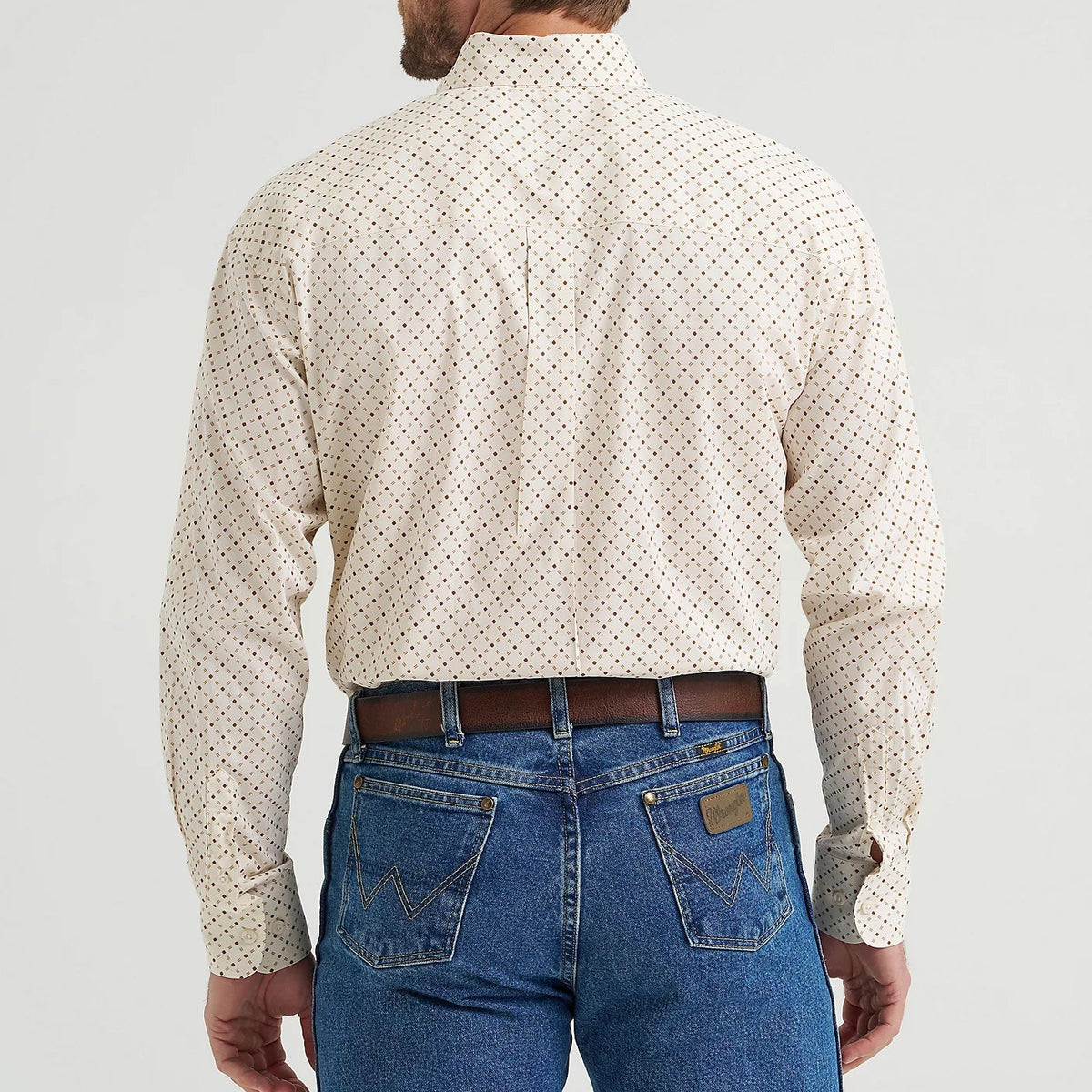 Wrangler Men's L/S George Strait Button Down Shirt in Brown Stone (Available in Tall & Plus Sizes)