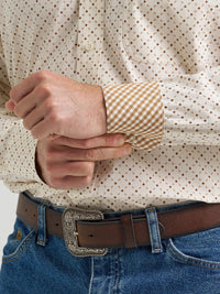 Wrangler Men's L/S George Strait Button Down Shirt in Brown Stone (Available in Tall & Plus Sizes)