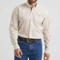 Wrangler Men's L/S George Strait Button Down Shirt in Brown Stone (Available in Tall & Plus Sizes)